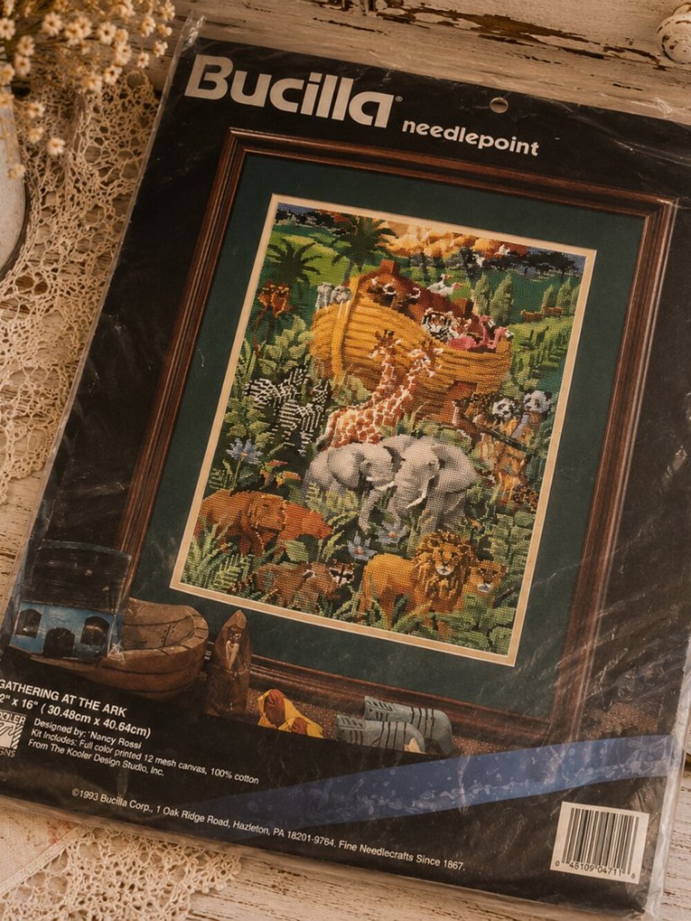 Vintage 1993 Bucilla Gathering at the Ark Needlepoint Kit Noah’s Ark 12x16